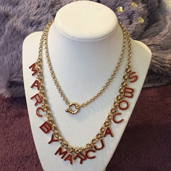 Rare Marc by Marc Jacobs Gold Toned & Red Enameled Necklace - Picture 1 of 16